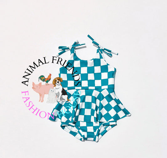 Checkered Tie Strap Skirted Leo SWIM